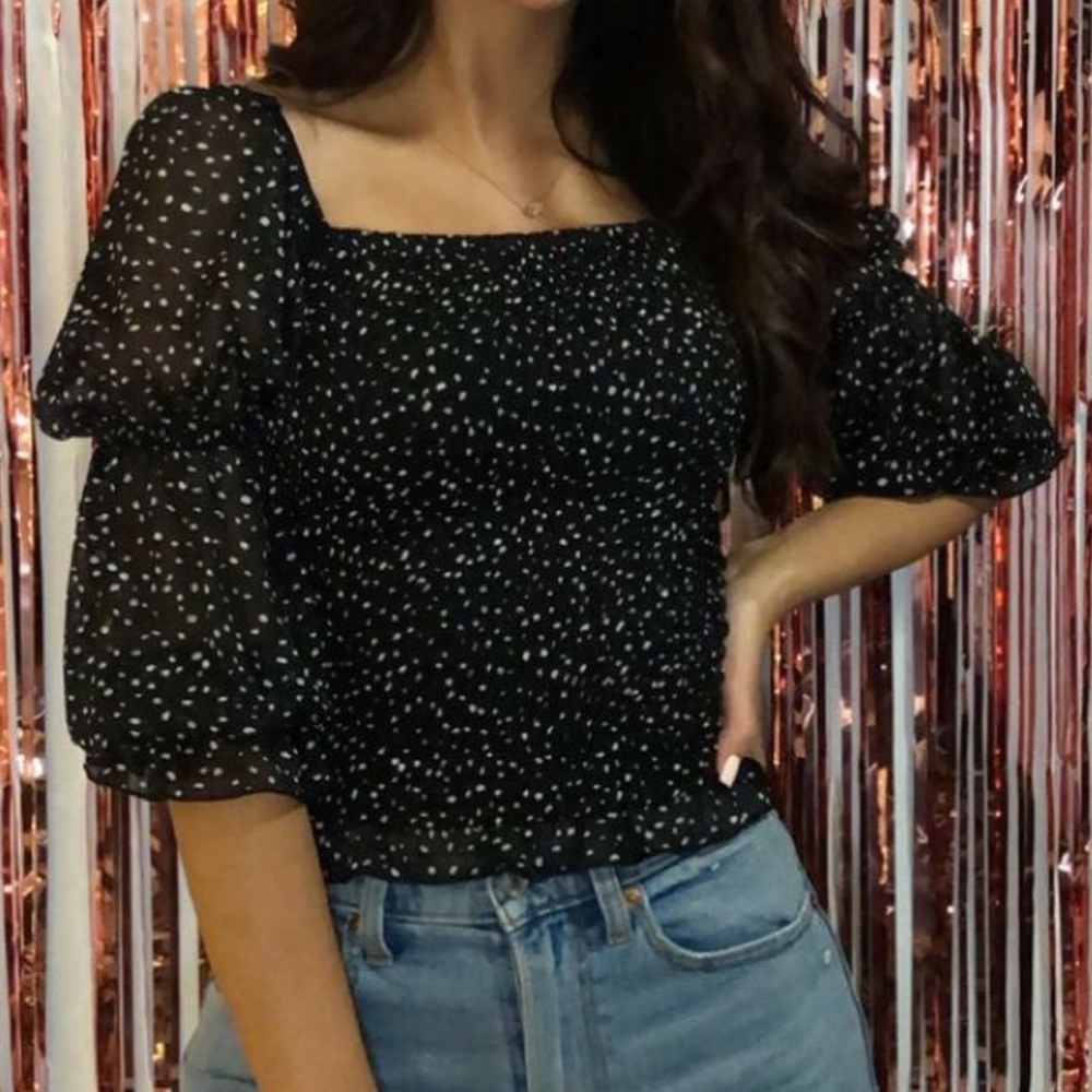Macy’s Black Smocked 3/4-Sleeve Blouse